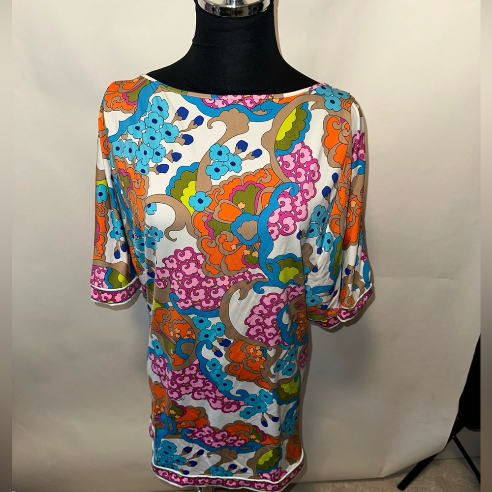 Trina Turk Coverup Tunic Dress Tropical Pullover Resort Size Small